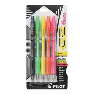 Pilot G2 Gel Pens Set of 5 Neon Colors Fine Point 0.7mm NWT